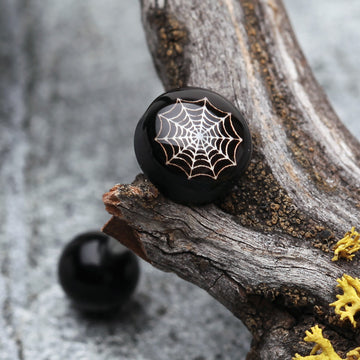Detail View 1 of Spider Web Logo Acrylic Barbell Tongue Ring-Black